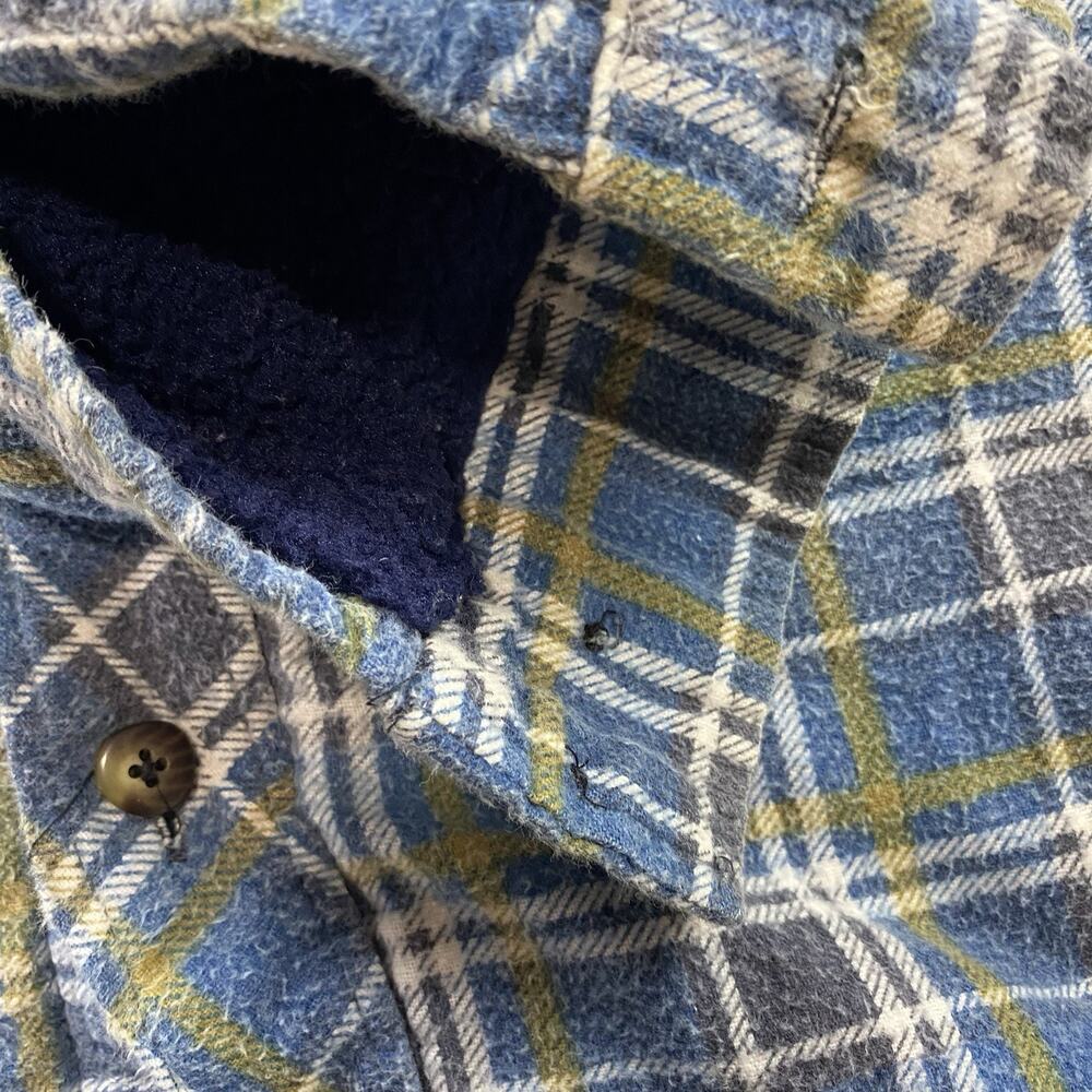 Grit Iron Workwear M Button Up Sherpa Lined Flannel Hooded Jacket Blue - Picture 4 of 8
